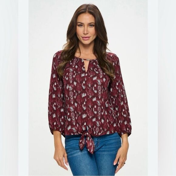 West Kei Cassia keyhole Chiffon Front Tie Snakeskin Print Blouse Sz Small NWOT - Picture 1 of 14